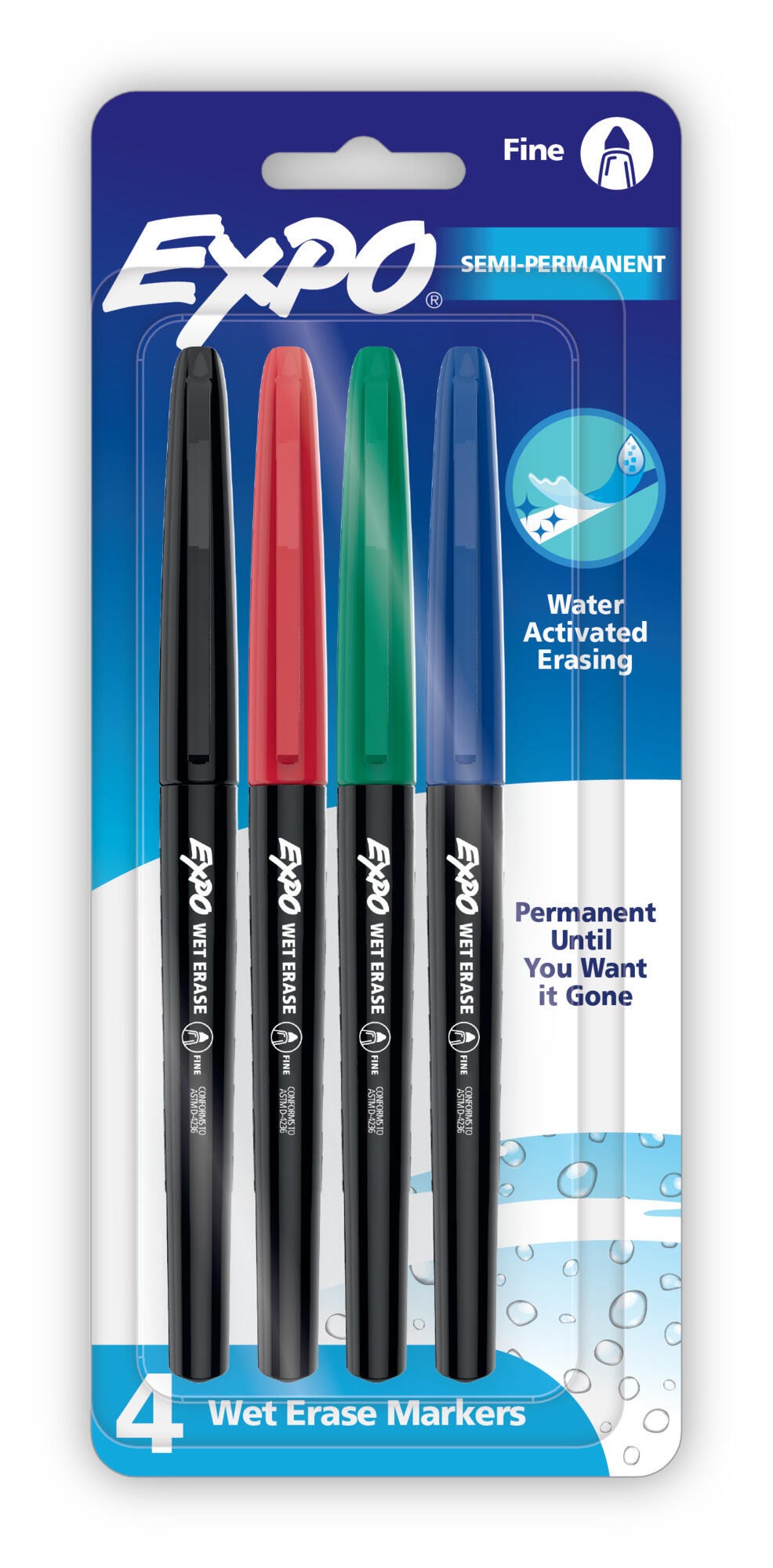 EXPO Wet Erase Markers, Fine Tip, Assorted, Set of 4 2154392